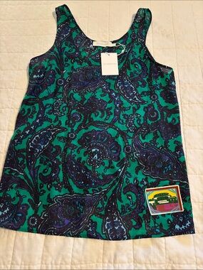Zimmermann Green and Navy Paisley Camisole-Style Top